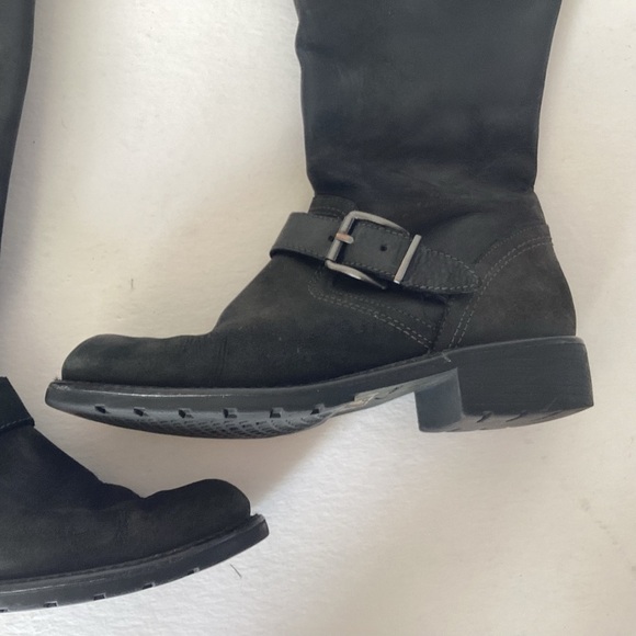 Clarks side zip low block heel leather moto style black boots with buckles 7 Med - Picture 3 of 16